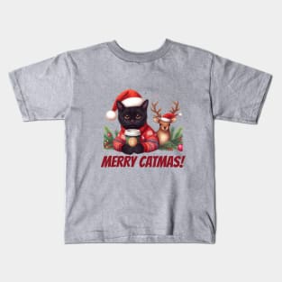 Black Cat Christmas Christmas Cat 2024 Kids T-Shirt